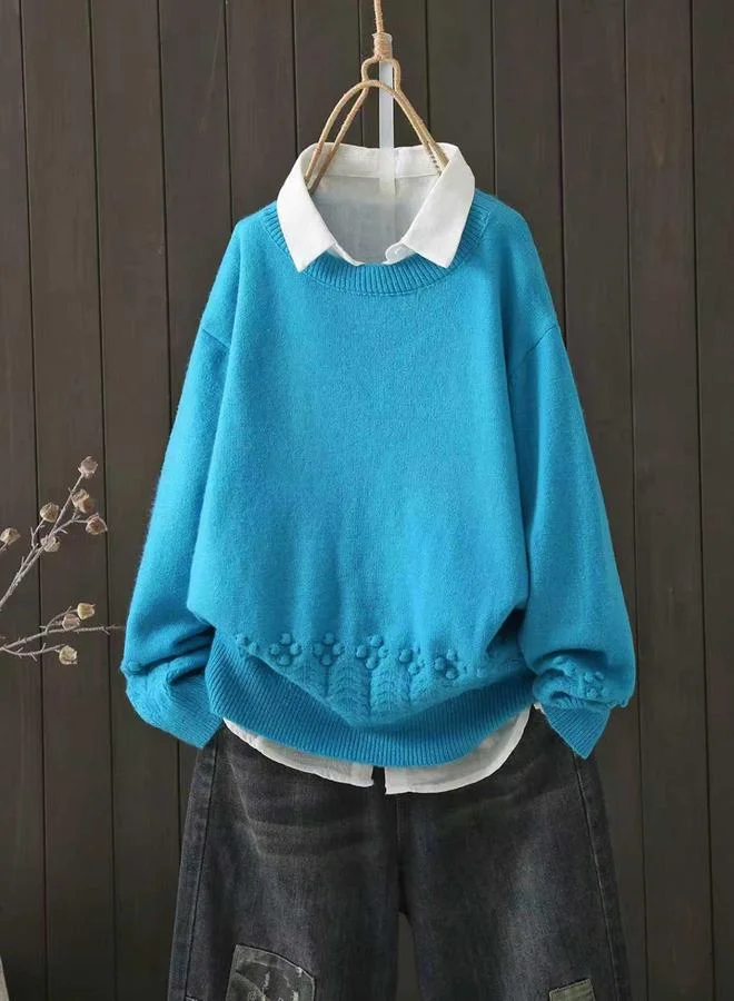 تايك تو سويتر محبوك بمقاس كبير وياقة دائرية