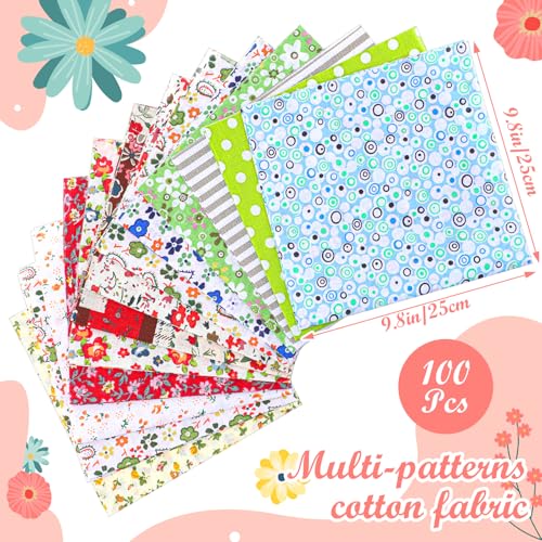 Kifmurase 100 Pieces 10 x 10 Inches Cotton Fabric Squares Precut Quilting Fabric Bundles Layer Fat Floral Patchwork Fabrics for DIY Crafts Sewing Beginners Cloths Handmade - Image 3