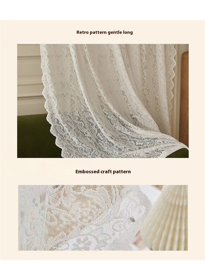 2pcs Door Curtains for Doorways Privacy,Room Divider Curtains, Insulated Curtains,140*120CM,Suitable for Living Room Bedroom, Kitchen,  Floral Sheer Curtains for Living Room, Scalloped Privacy Cream Vintage Lace Window Curtains - Image 3