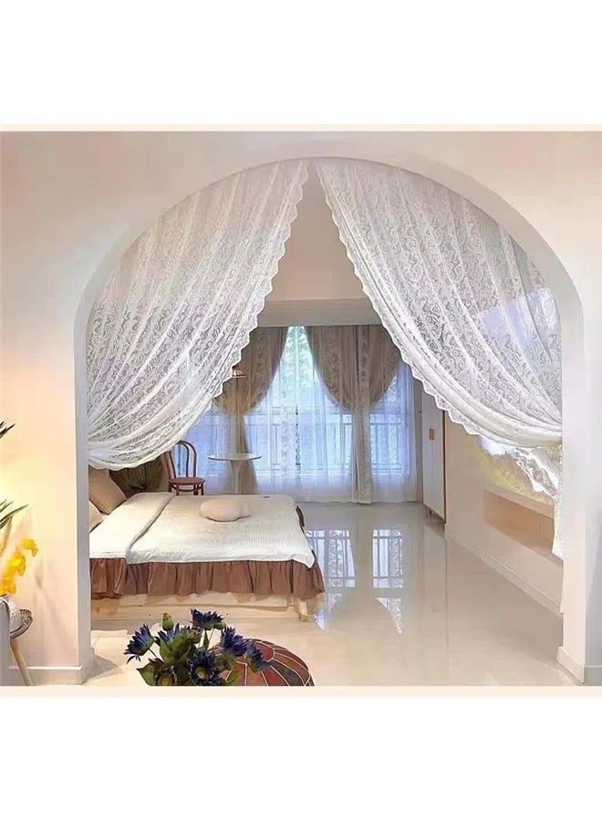 2pcs Door Curtains for Doorways Privacy,Room Divider Curtains, Insulated Curtains,140*120CM,Suitable for Living Room Bedroom, Kitchen,  Floral Sheer Curtains for Living Room, Scalloped Privacy Cream Vintage Lace Window Curtains - Image 2