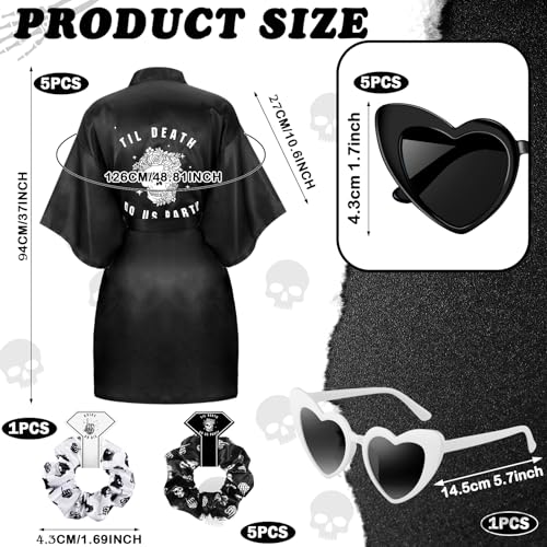 Domensi 24 Pcs Bride or Die Bachelorette Party Decorations Bridesmaid Robes Gift Sets Till Death Do Us Party Decorations Skull Black and White Bridal Robe for Bridal Shower Gothic Wedding Party Dress - Image 3