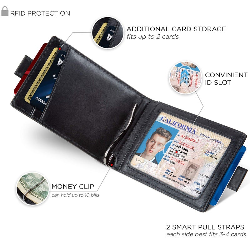 SERMAN BRANDS RFID Blocking Slim Money Clip Wallet – Leather Bifold Front Pocket Minimalist Mens Wallet with Money Clip for Men, Small Credit Card Holder Wallet - Travel Wallet with Gift Box - Image 3