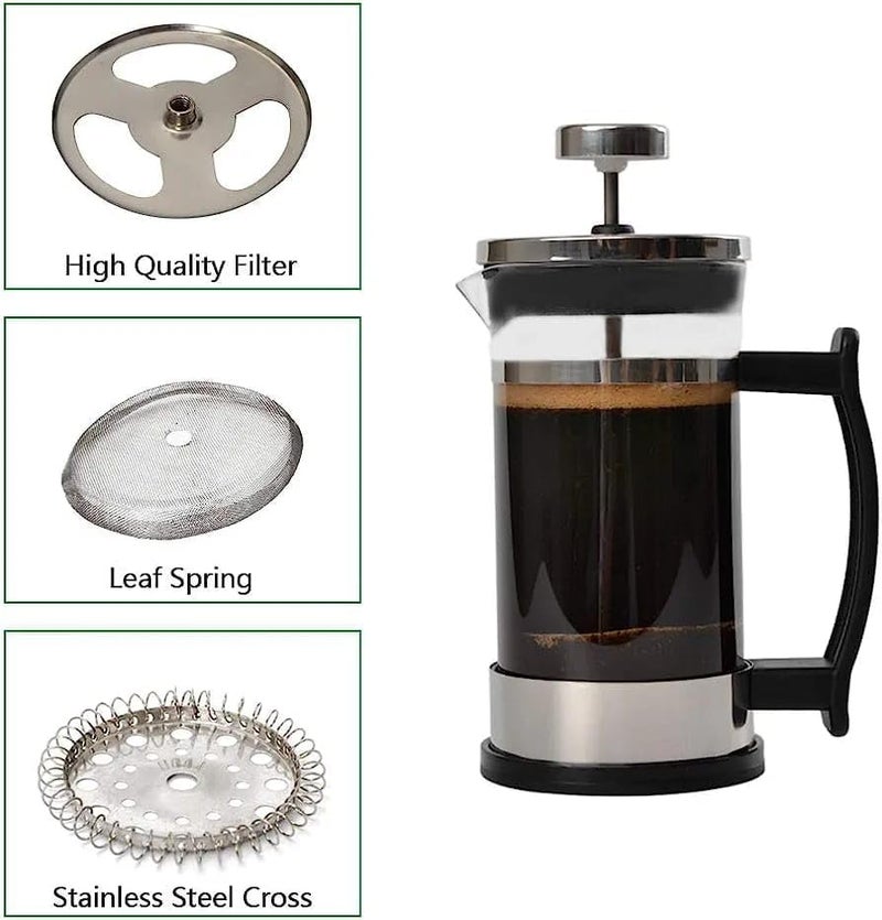 3D CREATIONS French Press Coffee And Tea maker Cold Brew Foam Maker 4 level filtration Heat Resistance Borosilicate Glass 600 ML. - Image 5