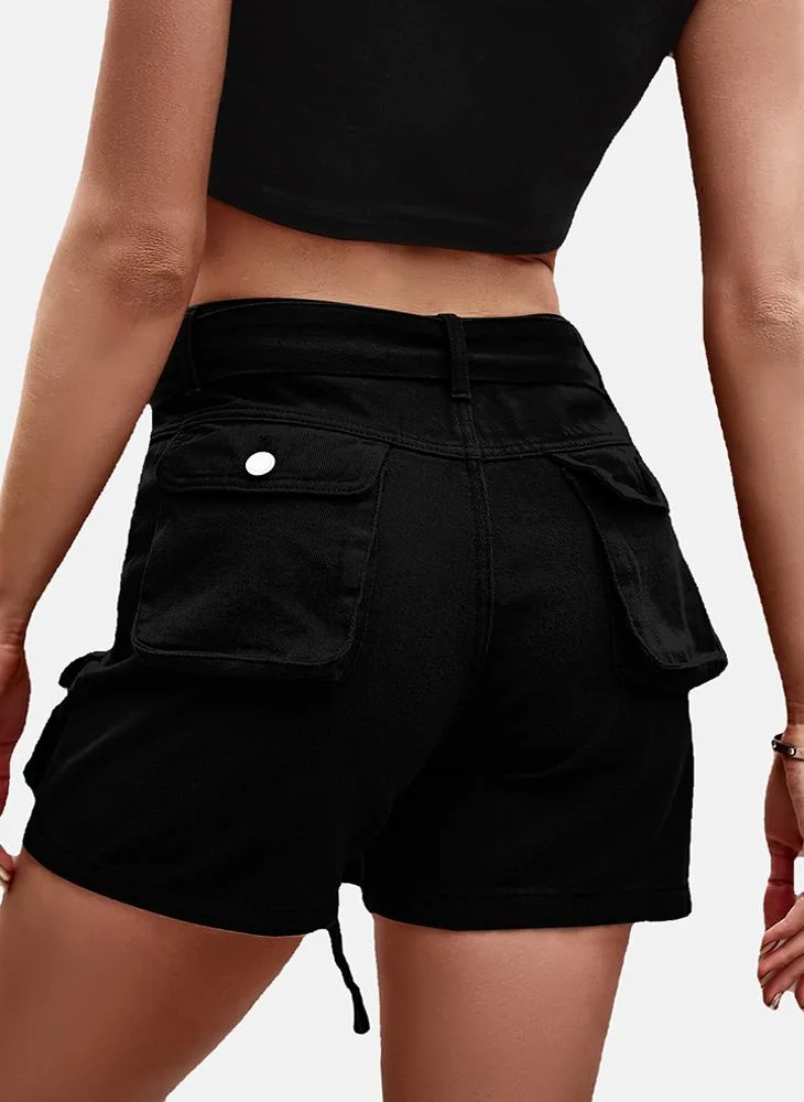 YUNIQEE Black Mid Rise Plain Slim Fit Shorts