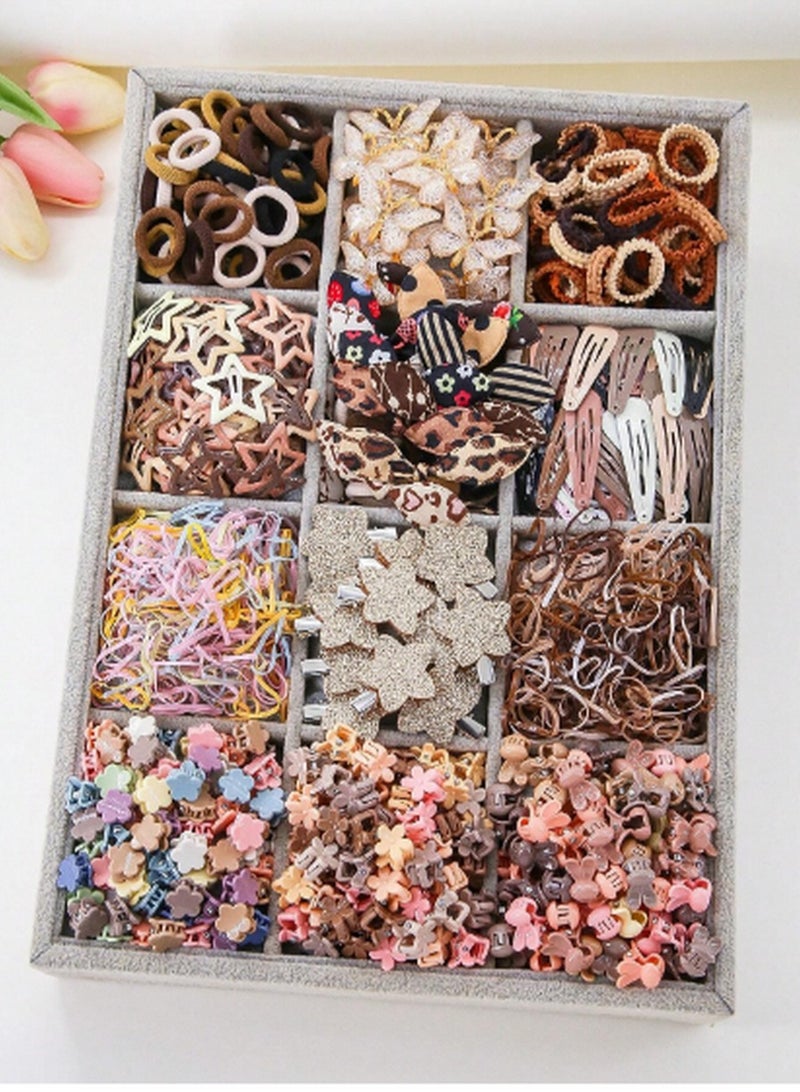 Generic 870-Piece Hair Accessory Set – Multi-Compartment Organizer with Colorful Hair Ties, Clips & Bands  - Image 1