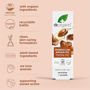 dr.organic Dr Organic Moroccan Argan Oil Facial Oil Moisturising Normal Dry Skin Mens Womens Natural Vegan CrueltyFree Paraben SLSFree Organic 30ml Packaging may vary - Image 5