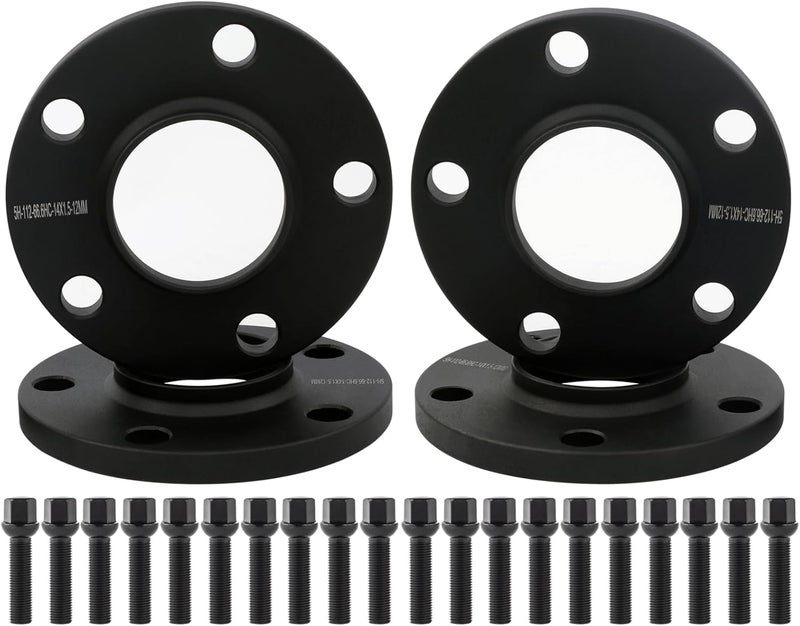 DCVAMOUS 4PC Black 5x112 Hubcentric Wheel Spacers 12mm with 14x1.5 Bolts (40mm Shank Ball Seat Type) 66.56 Bore Compatible with Benz Au-di 5 Lug for W210 W212 C230 C250 C320 A4 S4 A5 S5 A6 S6 A7 A8 - Image 1