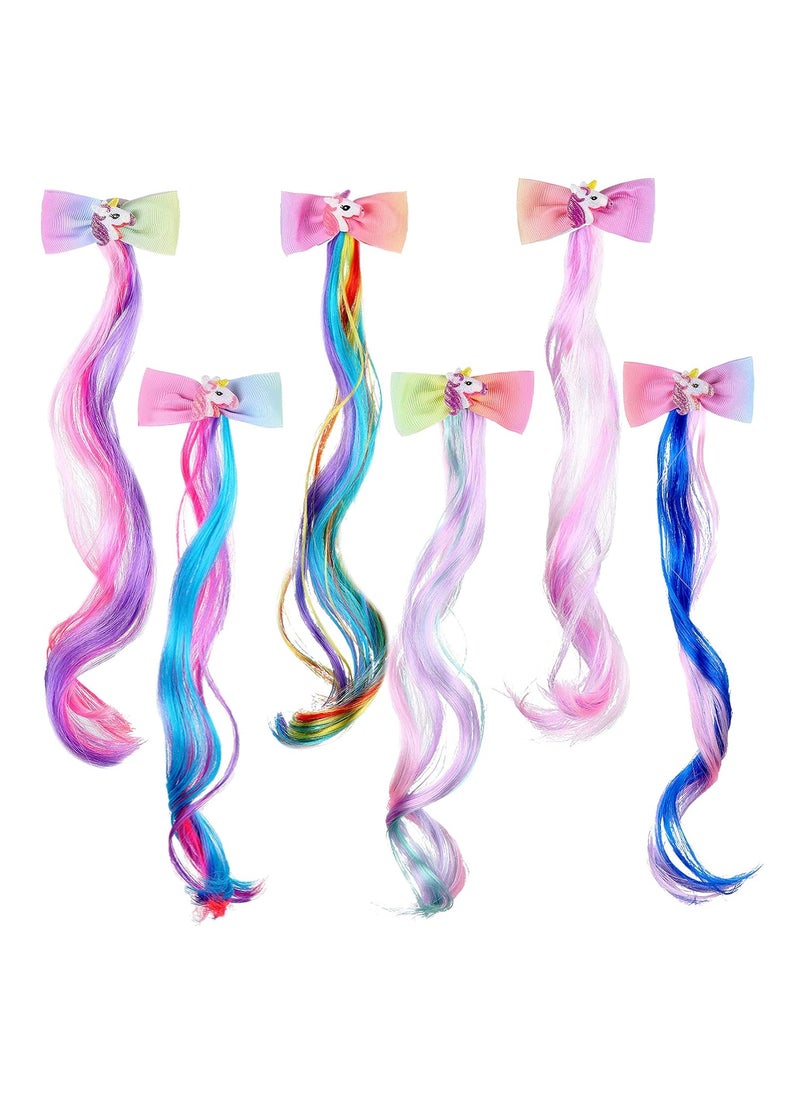 Waydress Waydress 6 Color Unicorn Hair Extension Clips Rainbow Bow Hair Clip Cute Ponytail Princess Headdress Horsetail Valentines Day Gift Dress up Party Birthday Accessories 15 Inch 