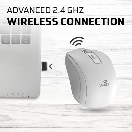 Amkette Hush Pro Astra Wireless Mouse with Advance 2.4 Ghz Connectivity, Silent Switch, Ergonomic Design, High Precision 3 DPI Settings, Mouse On/Off Switch, Smart Auto Sleep Function (White) - Image 4