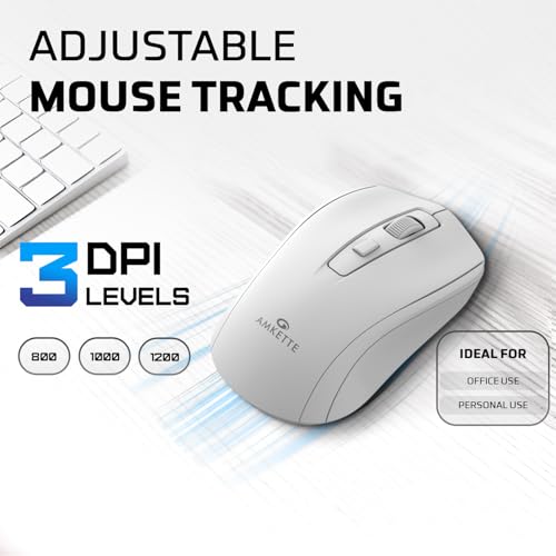 Amkette Hush Pro Astra Wireless Mouse with Advance 2.4 Ghz Connectivity, Silent Switch, Ergonomic Design, High Precision 3 DPI Settings, Mouse On/Off Switch, Smart Auto Sleep Function (White) - Image 3