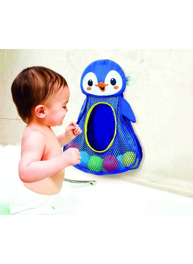 PLAYGO PlayGo Bath Toy Organizer Penguin | Four Suction Cups for Hanging | Bathtub Toys Holder | Bathroom Baby Toy Storage Quick Dry Bathtub Mesh Net | 2 in 1| 10 Pieces Colorful Soft Balls, 18703  - Image 3