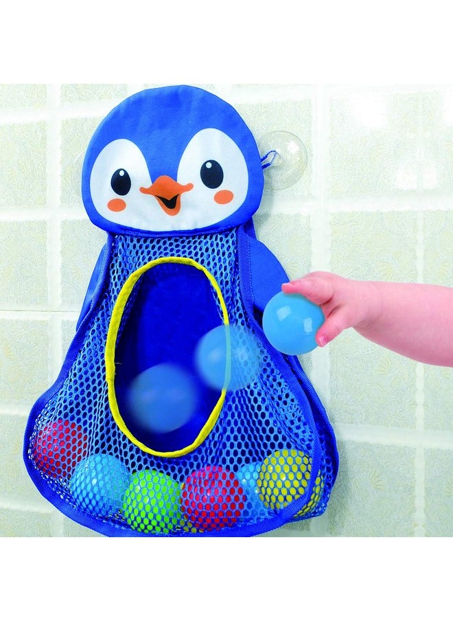 PLAYGO PlayGo Bath Toy Organizer Penguin | Four Suction Cups for Hanging | Bathtub Toys Holder | Bathroom Baby Toy Storage Quick Dry Bathtub Mesh Net | 2 in 1| 10 Pieces Colorful Soft Balls, 18703  - Image 4