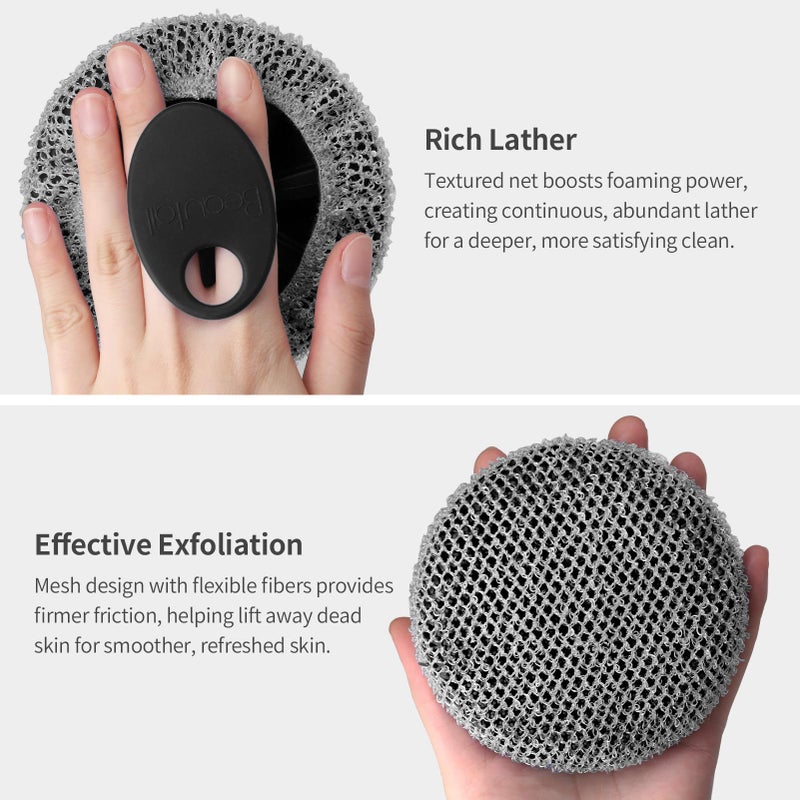 BEAUTAIL Silicone Body Scrubber with Scrub Net, BEAUTAIL 2 Pack â€“ Rich Foam and Exfoliation with Gentle Brush or Firmer Net Options â€“ Hygienic, Durable, Easy to Clean â€“ 1 Shower Brush Black, 1 Scrub Net Gray - Image 4