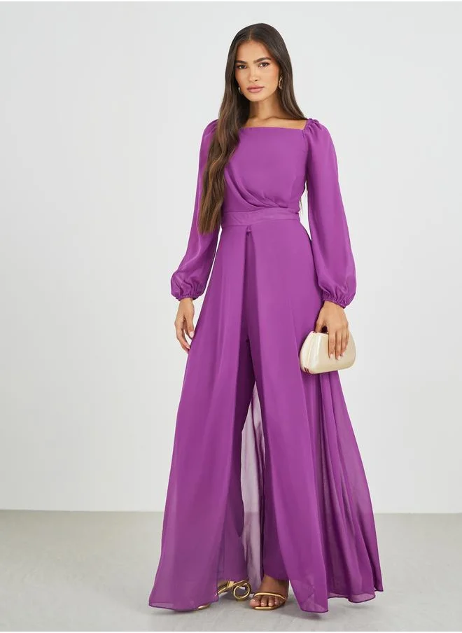 Styli Styli Balloon Sleeve Square Neck Skirt Layer Detail Jumpsuit