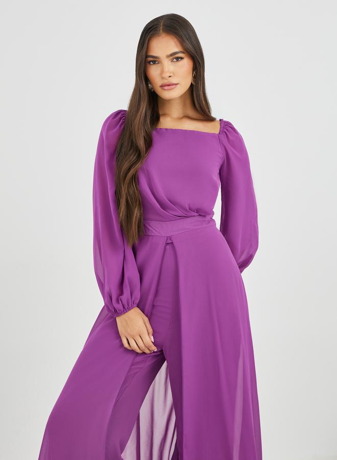 Styli Balloon Sleeve Square Neck Skirt Layer Detail Jumpsuit - Image 2
