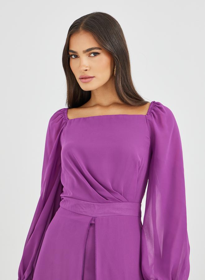 Styli Balloon Sleeve Square Neck Skirt Layer Detail Jumpsuit - Image 3