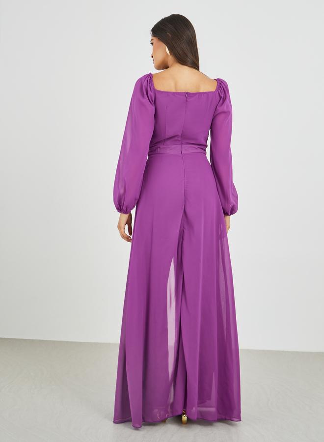 Styli Balloon Sleeve Square Neck Skirt Layer Detail Jumpsuit - Image 4