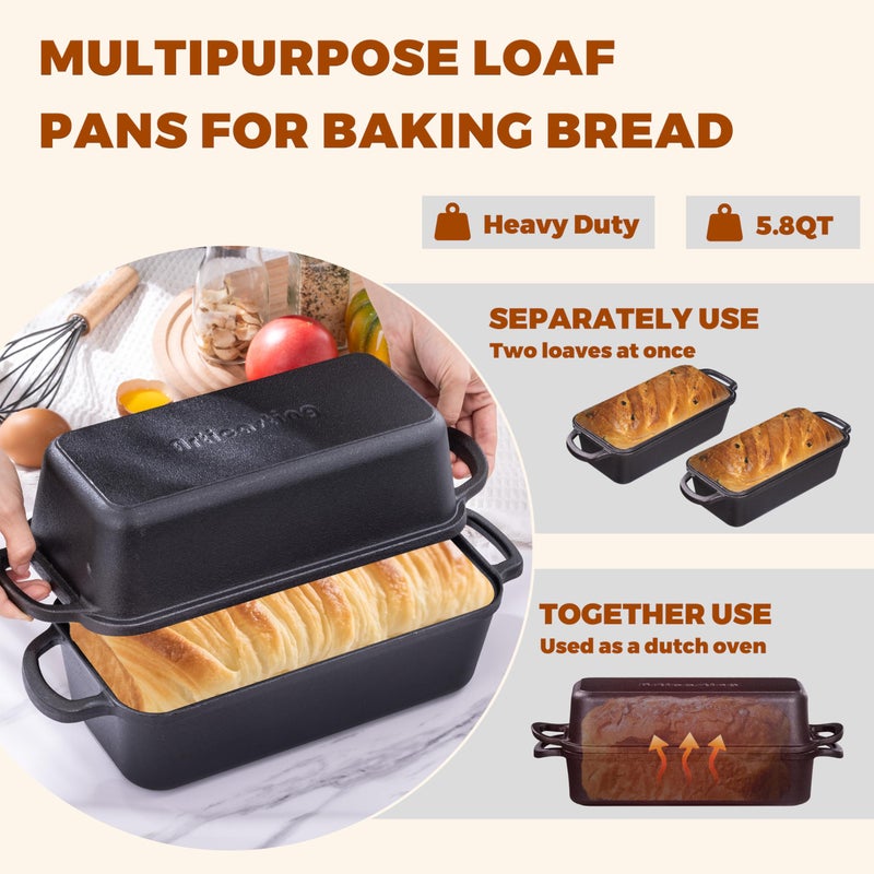 Articasting 11x5 Inch Cast Iron Loaf Pan With Lidï¼Œ5.8 Qt Large Loaf Pans For Sourdough Bread Baking, Pre-Seasoned Heavy Duty Dutch Oven Bread Pan For a Crispy Crust - Image 4