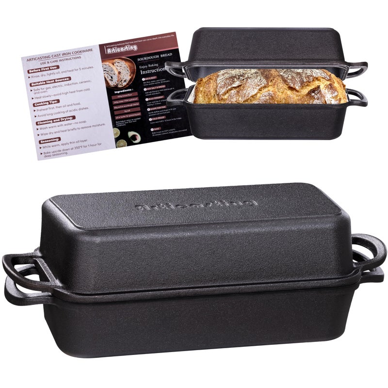Articasting 11x5 Inch Cast Iron Loaf Pan With Lidï¼Œ5.8 Qt Large Loaf Pans For Sourdough Bread Baking, Pre-Seasoned Heavy Duty Dutch Oven Bread Pan For a Crispy Crust - Image 1