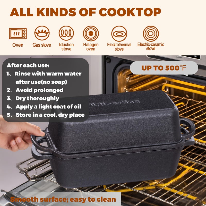 Articasting 11x5 Inch Cast Iron Loaf Pan With Lidï¼Œ5.8 Qt Large Loaf Pans For Sourdough Bread Baking, Pre-Seasoned Heavy Duty Dutch Oven Bread Pan For a Crispy Crust - Image 5
