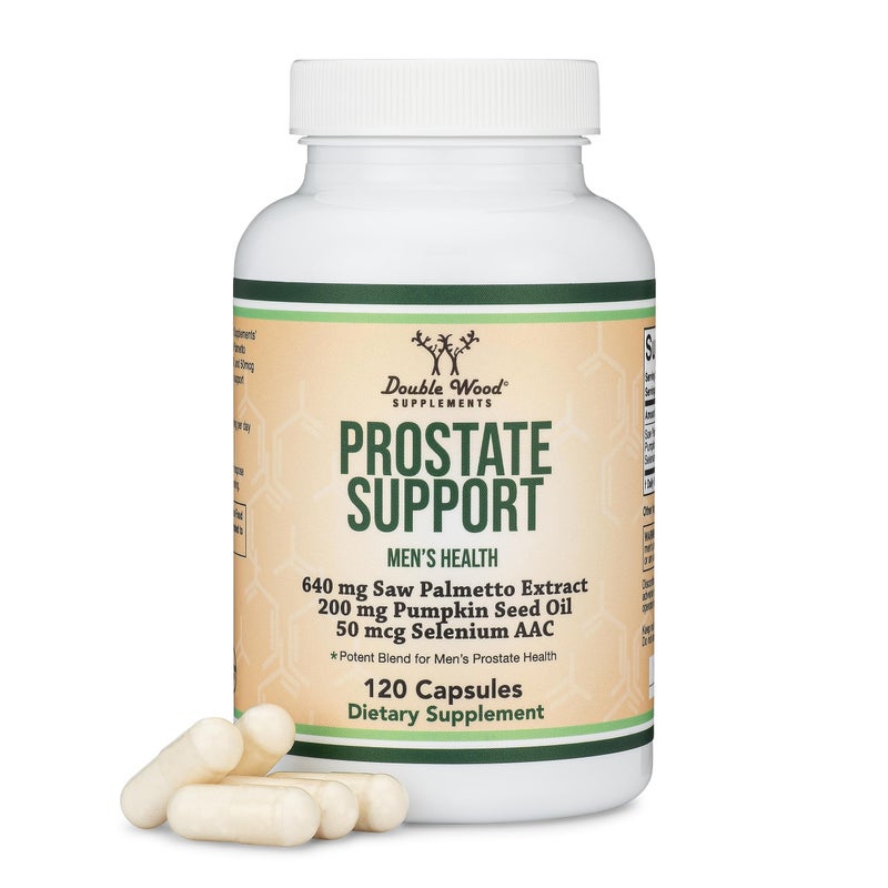 Double Wood Supplements Prostate Support Supplement for Mens Health 120 Capsules One Serving per Day for 30 Days Supports Prostate Function and Urinary Control Saw Palmetto Pumpkin Seed Oil Selenium by Double Wood