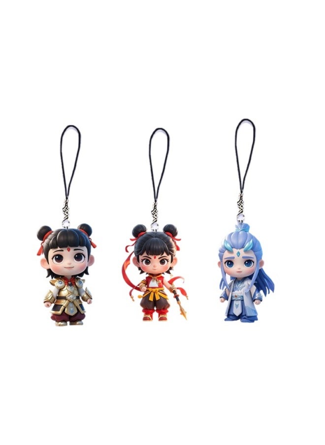 Generic - Nezha 2 Devil Child Naohai Lotus Root Cake CP Mobile Phone Chain Pendant Cartoon Animation High Color Value Nezha Ao Bing Schoolbag Hanging Decoration-Size: Nezha + Xiao Nezha + Xiaoyao - Image 1