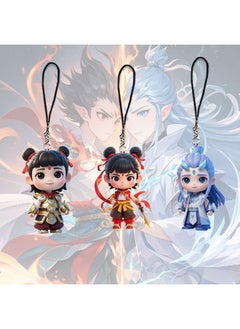 Nezha 2 Devil Child Naohai Lotus Root Cake CP Mobile Phone Chain Pendant Cartoon Animation High Color Value Nezha Ao Bing Schoolbag Hanging Decoration-Size: Nezha + Xiao Nezha + Xiaoyao