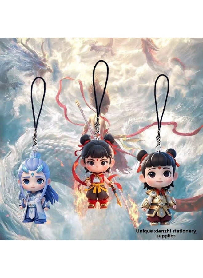 Generic - Nezha 2 Devil Child Naohai Lotus Root Cake CP Mobile Phone Chain Pendant Cartoon Animation High Color Value Nezha Ao Bing Schoolbag Hanging Decoration-Size: Nezha + Xiao Nezha + Xiaoyao - Image 1