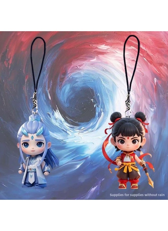 Generic - Nezha 2 Devil Child Naohai Lotus Root Cake CP Mobile Phone Chain Pendant Cartoon Animation High Color Value Nezha Ao Bing Schoolbag Hanging Decoration-Size: Nezha + Xiao Nezha + Xiaoyao - Image 1