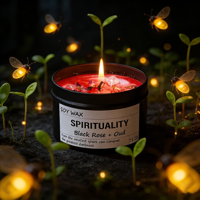 Chloefu LAN Crystal Energy Candle, Spiritual Candles for Women, Spark Conquer Darkness, Black Rose & Oud Candles, Emotional Support, Encouragement, Perfect Self-Care and Inspirational Affirmation Gift - Image 2