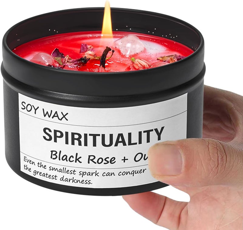 Chloefu LAN Crystal Energy Candle, Spiritual Candles for Women, Spark Conquer Darkness, Black Rose & Oud Candles, Emotional Support, Encouragement, Perfect Self-Care and Inspirational Affirmation Gift - Image 1