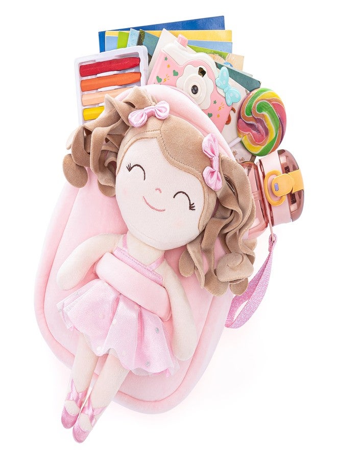 Gloveleya Toddler Girls Backpack for Kids with Soft Toys Plush Curly Ballerina Doll Pink 9 Inches - Image 1