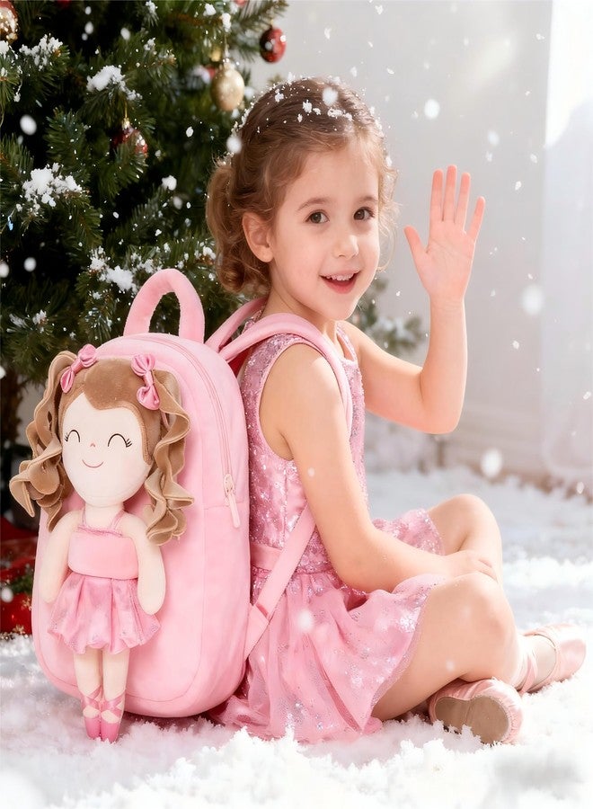 Gloveleya Toddler Girls Backpack for Kids with Soft Toys Plush Curly Ballerina Doll Pink 9 Inches - Image 4