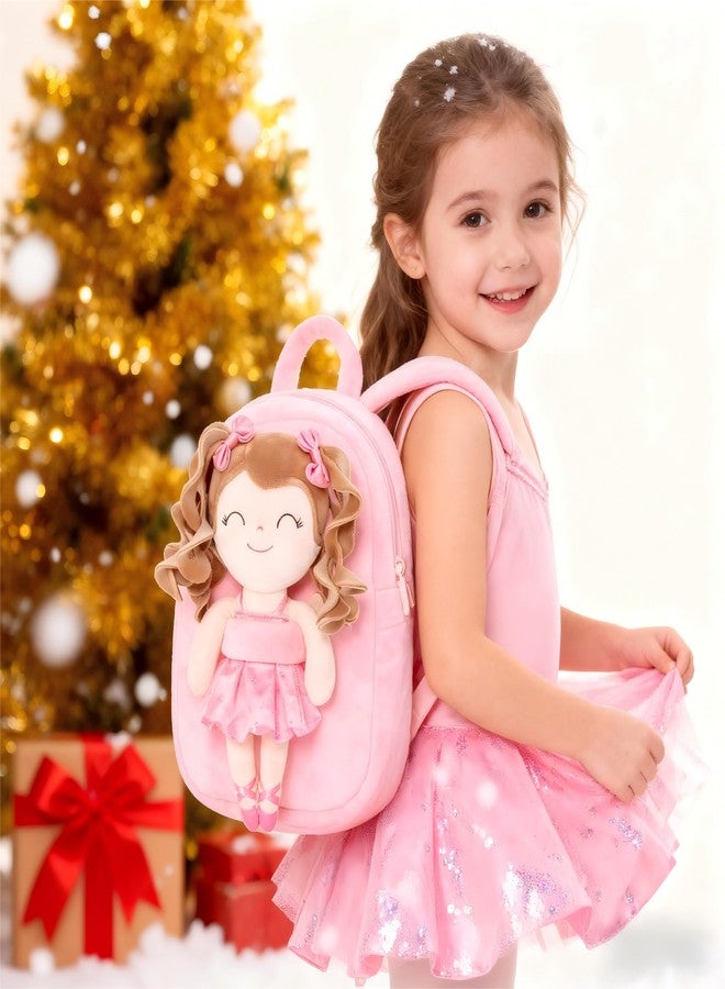 Gloveleya Toddler Girls Backpack for Kids with Soft Toys Plush Curly Ballerina Doll Pink 9 Inches - Image 5