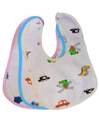 BabyGo Cotton Baby Bibs | Multicolored Waterproof Feeding Bibs with Titch Button, Soft, Washable & Reusable, Comfortable Feeding Bibs for Infants & Toddlers, Easy to Clean | Pack of 3 - Image 5