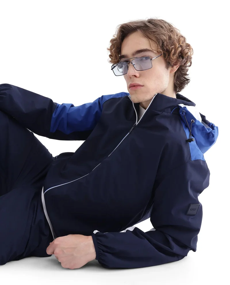 رير رابِت Men's Colorblock Zipper Closure Hooded Jacket