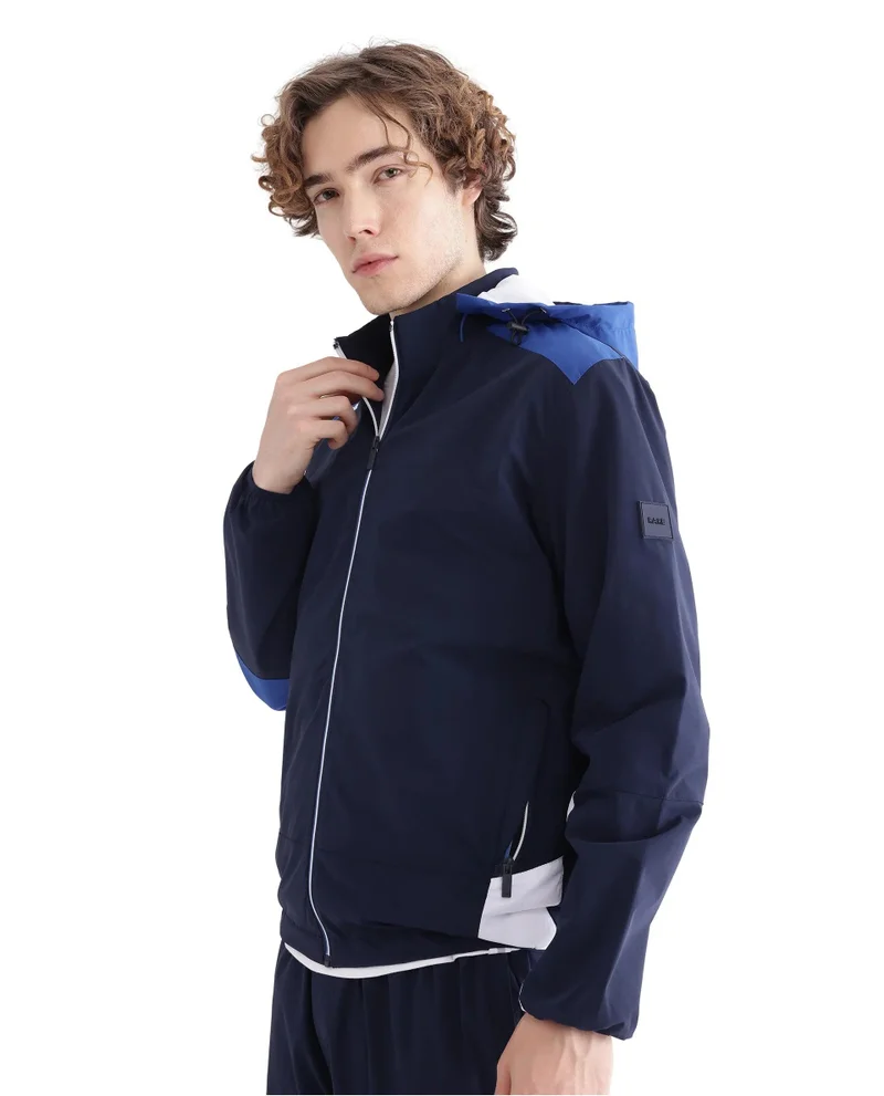 Rare Rabbit Men's Colorblock Zipper Closure Hooded Jacket