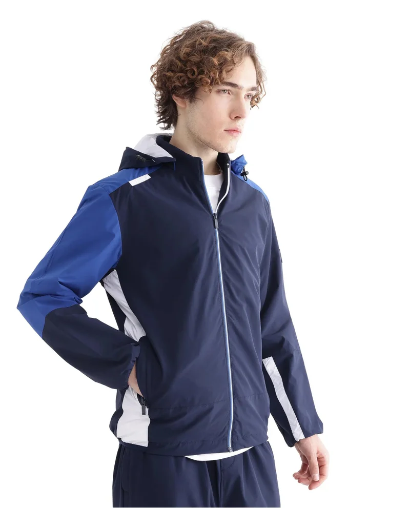 Rare Rabbit Men's Colorblock Zipper Closure Hooded Jacket