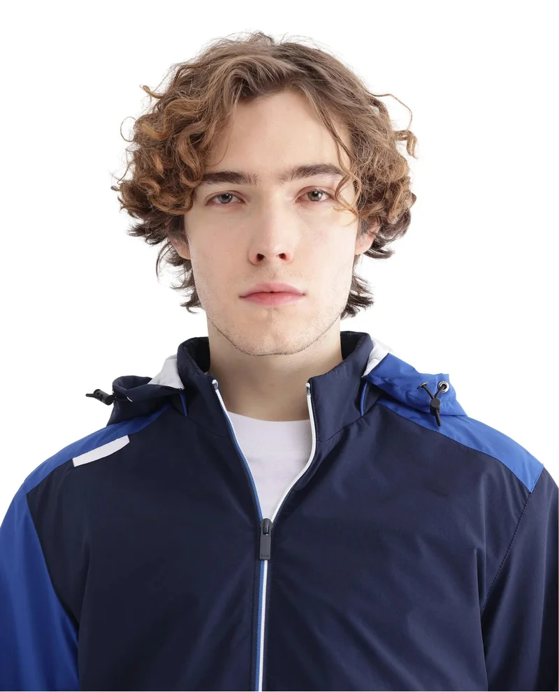 Rare Rabbit Men's Colorblock Zipper Closure Hooded Jacket