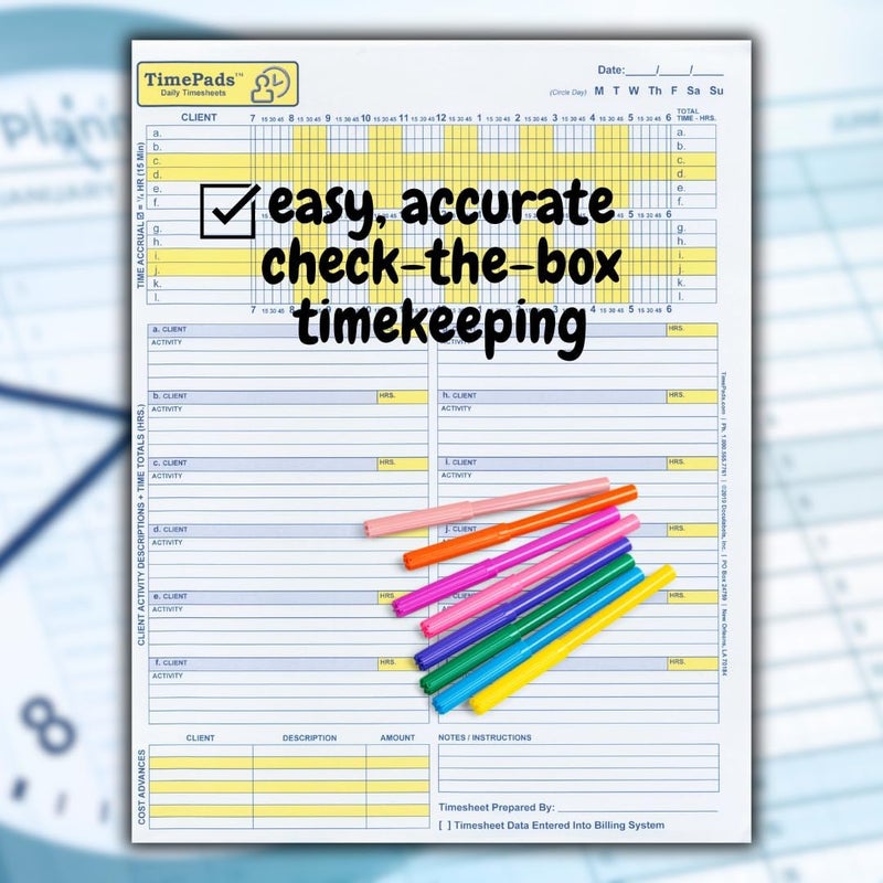 Timepads "Check-The-Box" Time Sheets for Lawyers. Effortless Timekeeping for Attorneys. (Pad of 50 Time Sheets). 8.5x11". Made in USA. - Image 4