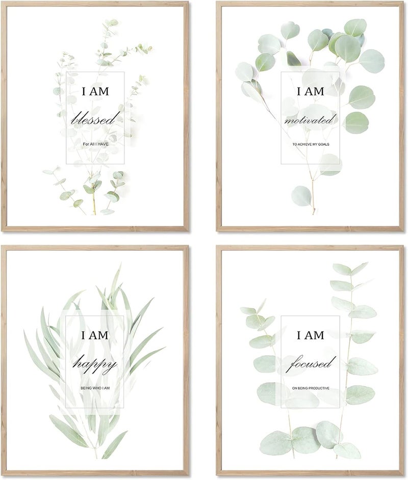 HoozGee Motivational Botanical Plants Wall Art Prints Encouragement Words for Office Bedroom Decor Canvas Posters (8"x10" UNFRAMED, Motivational Leaf Art) - Image 1