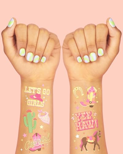 xo, Fetti Cowgirl Temporary Tattoos - 50 Gold Foil Styles | Birthday Party Decorations, Giddy Up Cowgirl Accessory, Rodeo Western Theme Favor, Nashville Gift + Cow Print Supplies, Baby Shower - Image 3
