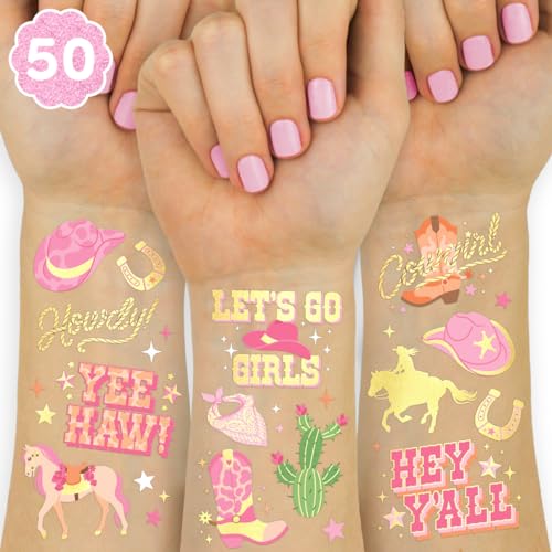 xo, Fetti Cowgirl Temporary Tattoos - 50 Gold Foil Styles | Birthday Party Decorations, Giddy Up Cowgirl Accessory, Rodeo Western Theme Favor, Nashville Gift + Cow Print Supplies, Baby Shower - Image 1