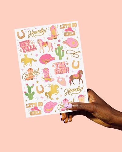 xo, Fetti Cowgirl Temporary Tattoos - 50 Gold Foil Styles | Birthday Party Decorations, Giddy Up Cowgirl Accessory, Rodeo Western Theme Favor, Nashville Gift + Cow Print Supplies, Baby Shower - Image 5