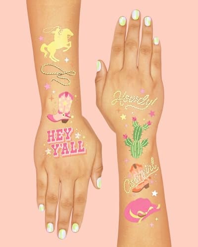 xo, Fetti Cowgirl Temporary Tattoos - 50 Gold Foil Styles | Birthday Party Decorations, Giddy Up Cowgirl Accessory, Rodeo Western Theme Favor, Nashville Gift + Cow Print Supplies, Baby Shower - Image 4