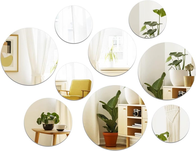 TPGP Larber 9 Pieces Self Adhesive Round Mirror Wall Stickers - Acrylic Decorative Mirrors for Home Decoration - Image 1