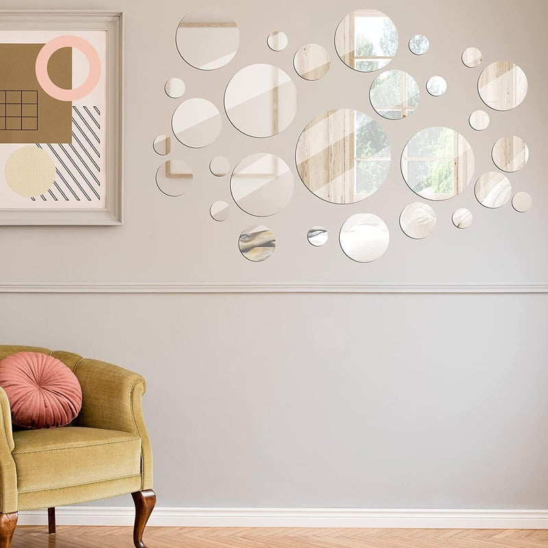 TPGP Larber 9 Pieces Self Adhesive Round Mirror Wall Stickers - Acrylic Decorative Mirrors for Home Decoration - Image 2