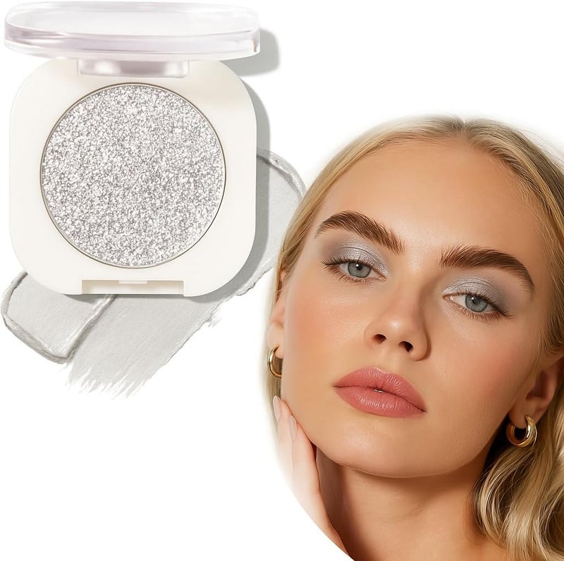 Silver Glitter Eyeshadow Palette Creamy Shimmer Finish Highly Pigmented Blendable Waterproof LongLasting TravelFriendly Sparkly Eye Makeup for Women