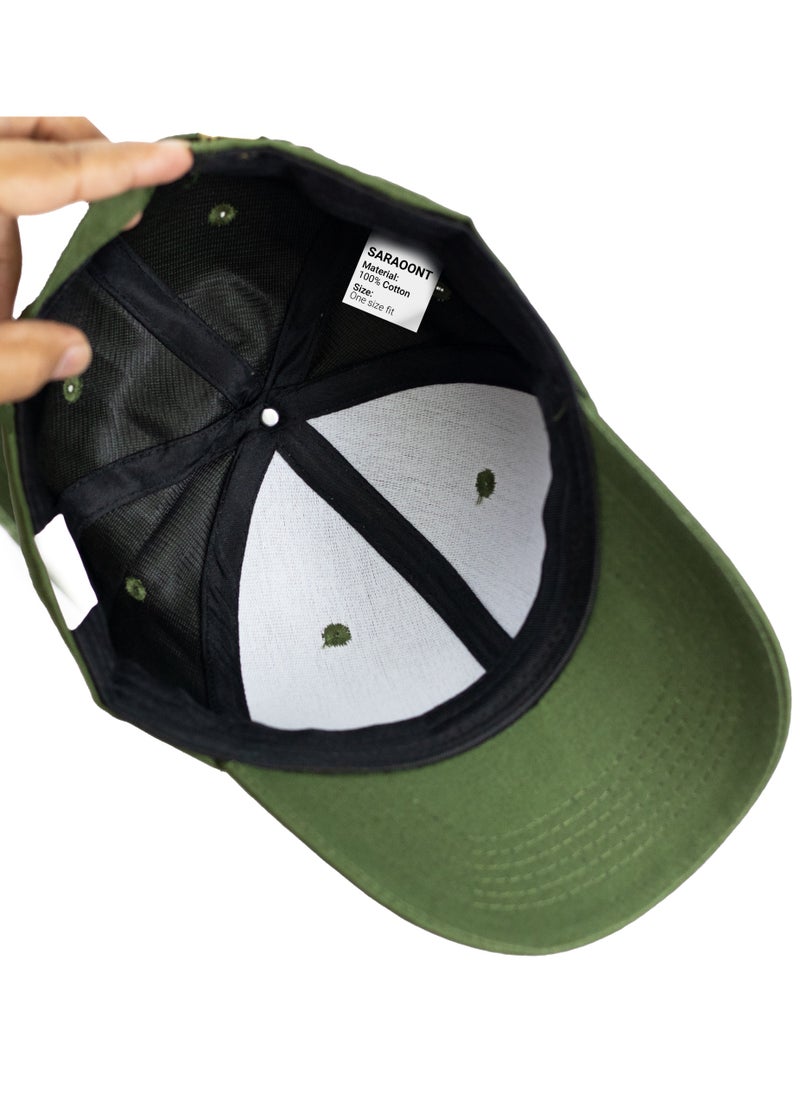 SARAOONT 100% Cotton Army Green Baseball Dad Cap - Adjustable Size Hat for Running, Workouts, and Outdoor Activities - Baseball Cap for Men and Women  - Image 4