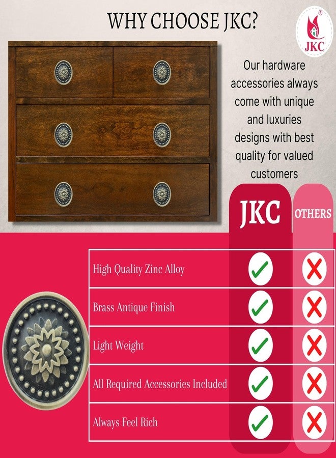 JKC Antique Brass Finish Rajwadi Design Cabinet Knobs, Multipurpose Door Handles for Wardrobe, Eye Catching Drawer Knobs, Knobs for Cabinets (Pack of 4) - Image 5
